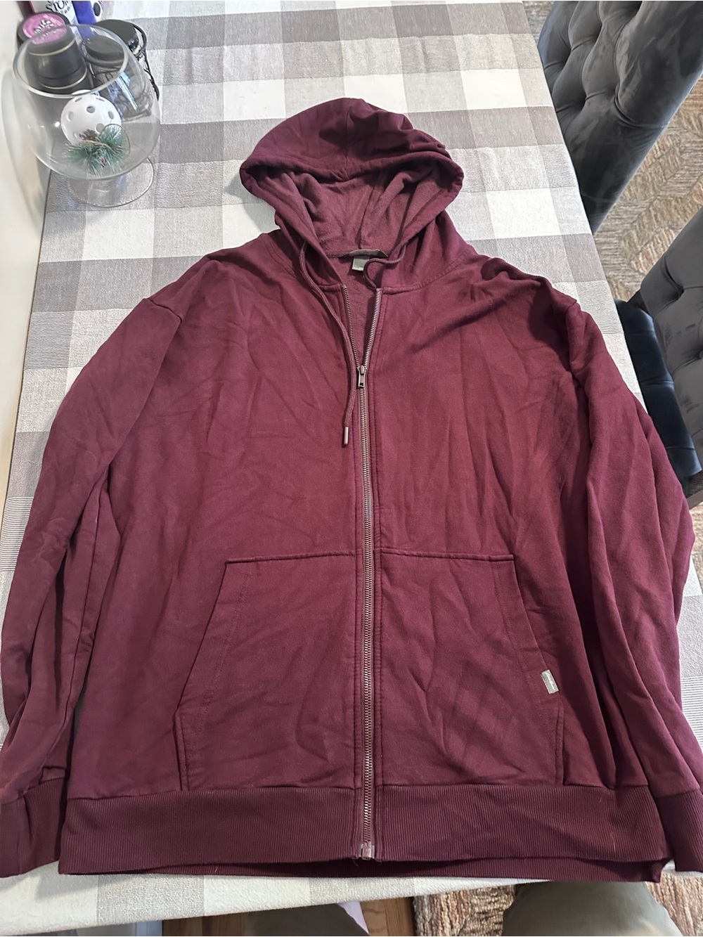 Eddie Bauer Mens L Full Zip Hoodie Burgundy Red Hooded Sweatshirt